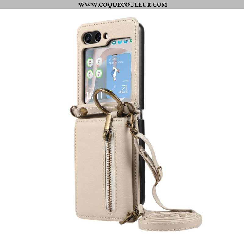 Coque Samsung Galaxy Z Flip 7 Portefeuille et Bandoulière