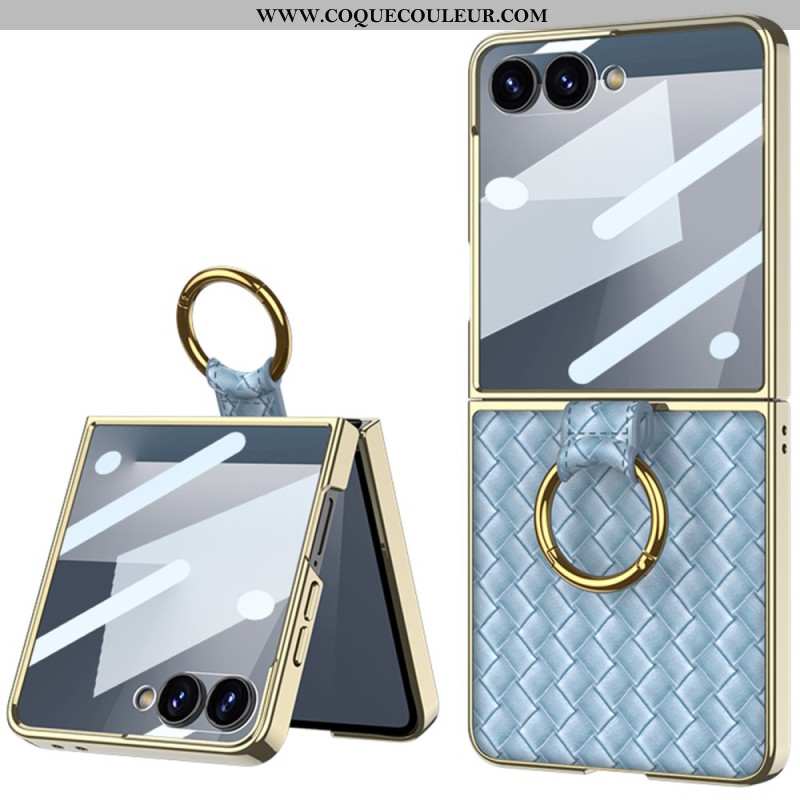 Coque Samsung Galaxy Z Flip 7 Texture Tissée avec Anneau-Support