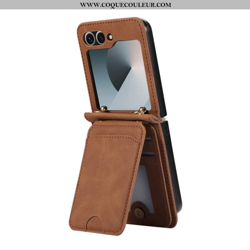 Étui Samsung Galaxy Z Flip 7 Effet Cuir Porte-Cartes et Bandoulière