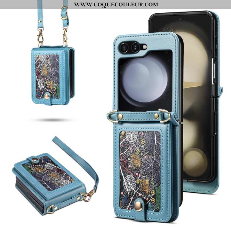 Coque Samsung Galaxy Z Flip 7 FE / Z Flip 6 Porte-Cartes et Bandoulière Marbré