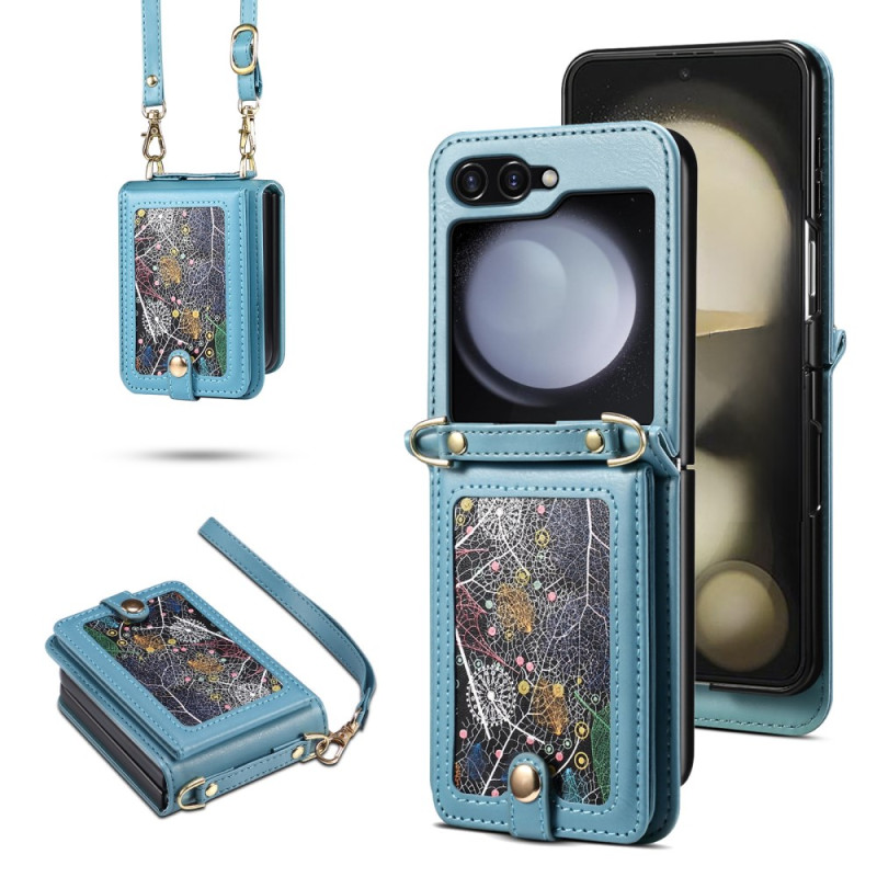 Coque Samsung Galaxy Z Flip 7 FE / Z Flip 6 Porte-Cartes et Bandoulière Marbré