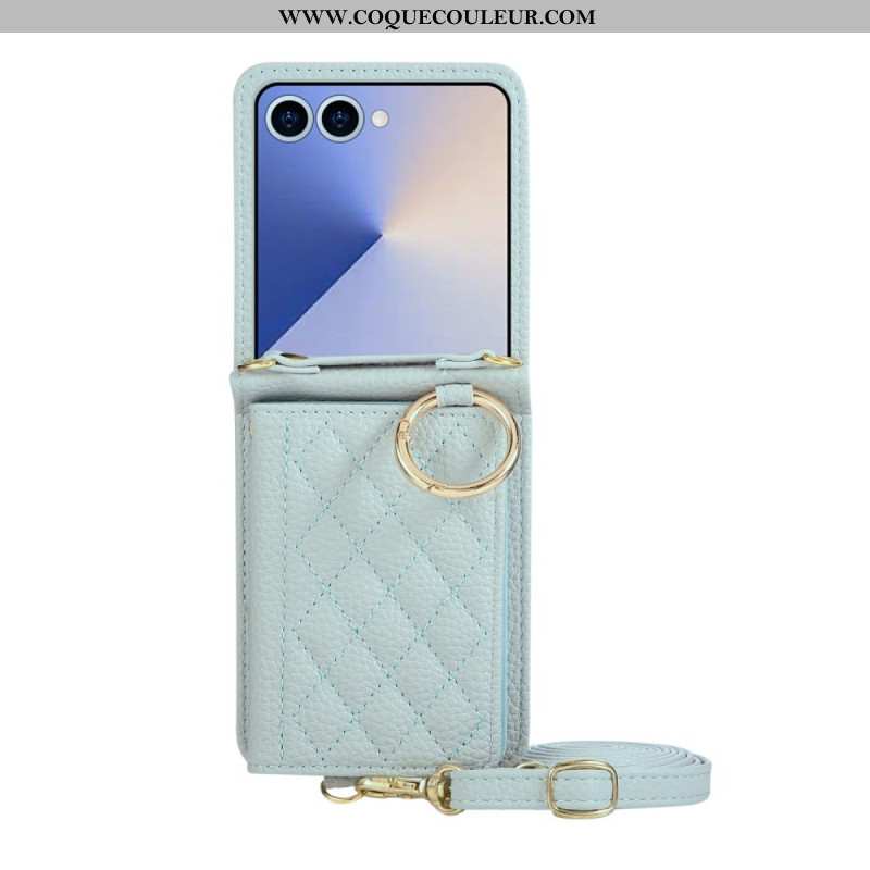 Coque Samsung Galaxy Z Flip 7 Portefeuille Matelassé avec Bandoulière