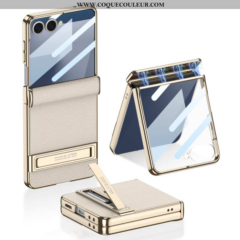 Coque Samsung Galaxy Z Flip 7 Simili Cuir et Support GKK