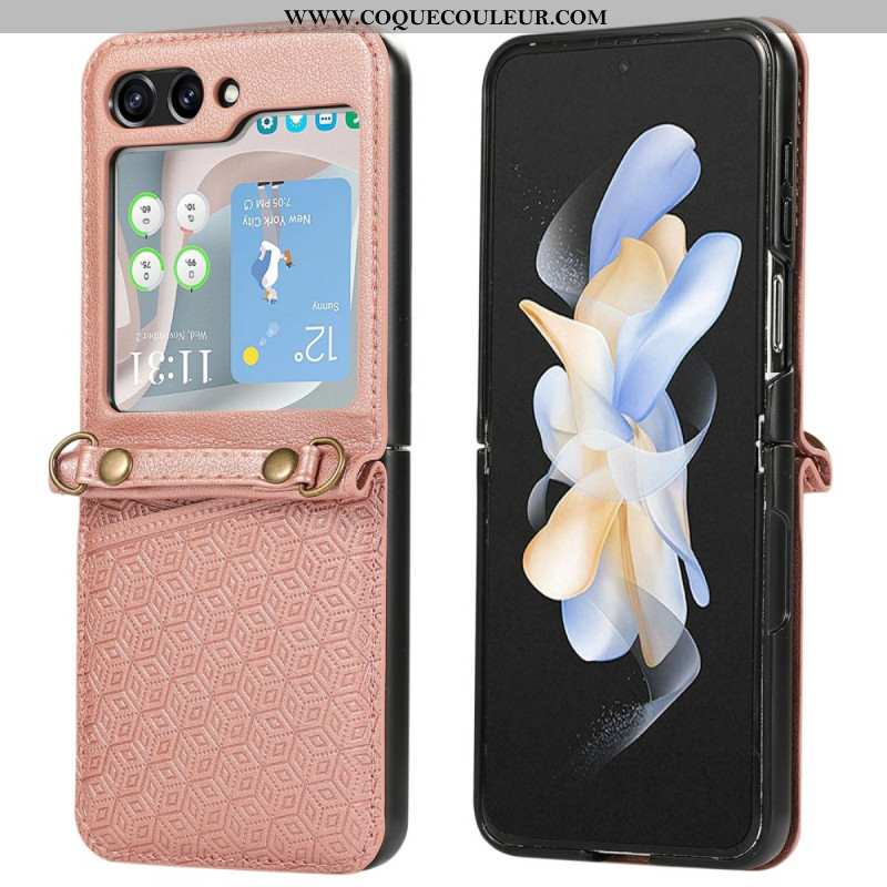 Coque Samsung Galaxy Z Flip 7 Porte-Cartes Design Rhombique