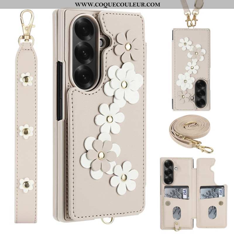 Coque Samsung Galaxy Z Fold 7 5G Florale 3D Porte-Cartes et Support