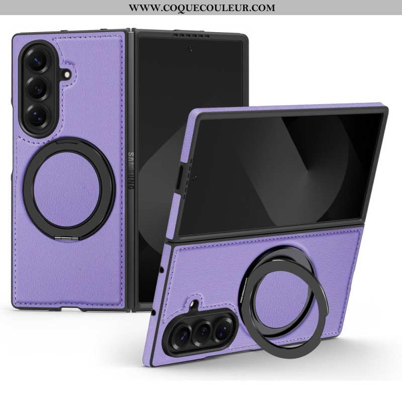 Coque Samsung Galaxy Z Fold 7 Compatible MagSafe Effet Cuir avec Anneau-Support Rotatif à