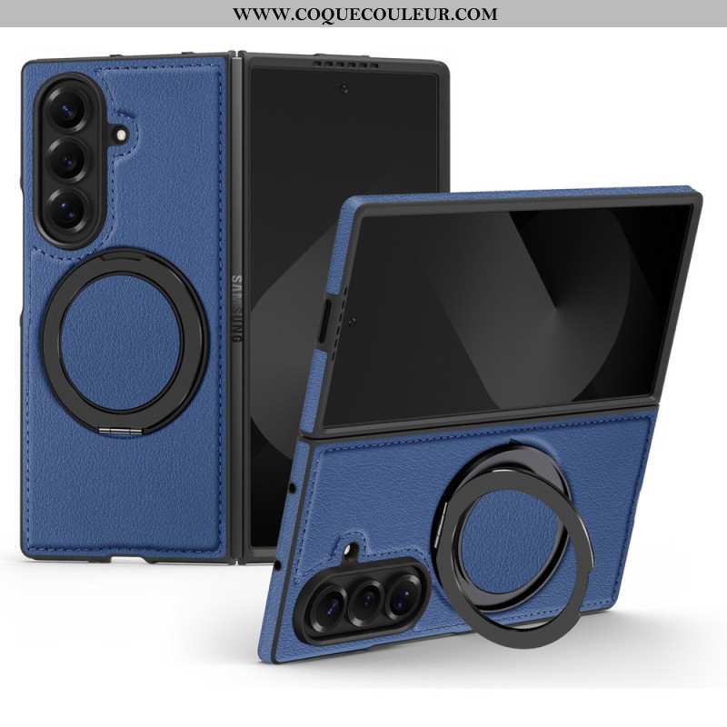 Coque Samsung Galaxy Z Fold 7 Compatible MagSafe Effet Cuir avec Anneau-Support Rotatif à