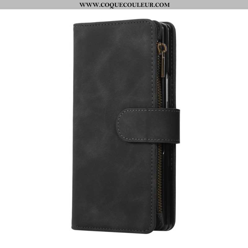 Housse Samsung Galaxy Z Fold 7 Portefeuille Effet Daim avec Bandoulière