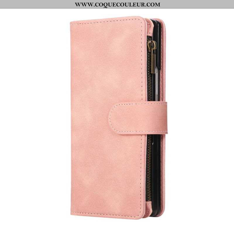 Housse Samsung Galaxy Z Fold 7 Portefeuille Effet Daim avec Bandoulière