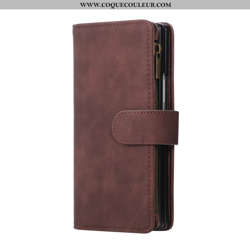 Housse Samsung Galaxy Z Fold 7 Portefeuille Effet Daim avec Bandoulière
