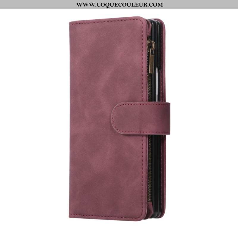 Housse Samsung Galaxy Z Fold 7 Portefeuille Effet Daim avec Bandoulière