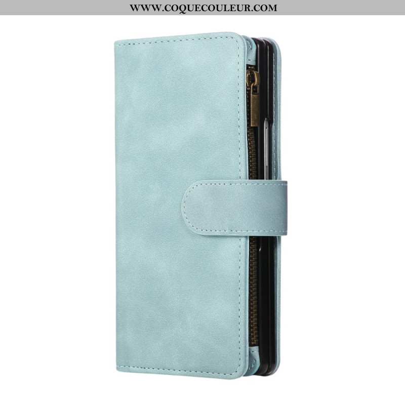 Housse Samsung Galaxy Z Fold 7 Portefeuille Effet Daim avec Bandoulière