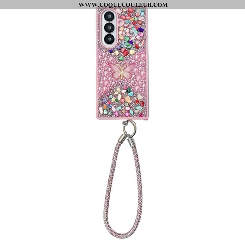 Coque Samsung Galaxy Z Fold 7 Papillon Strass avec Lanière