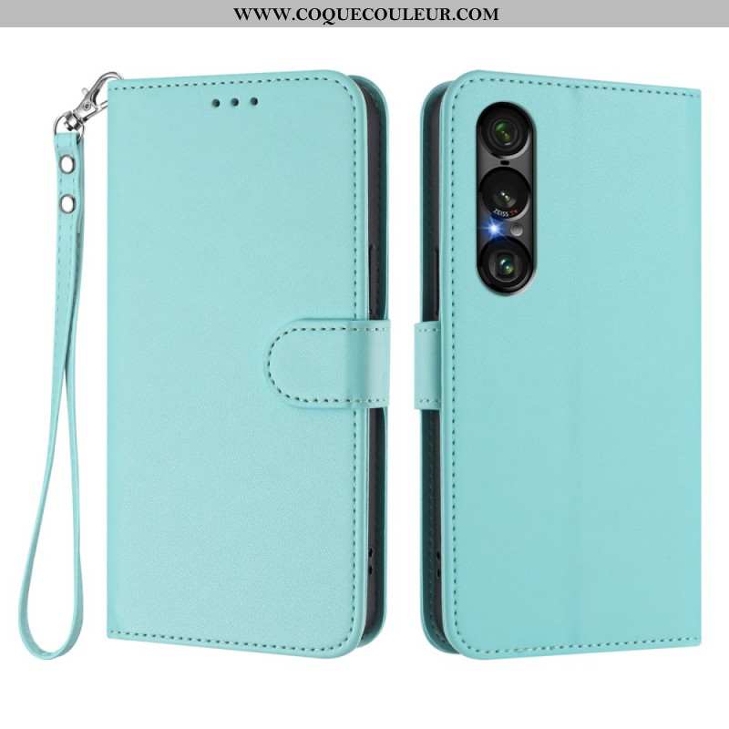Housse Sony Xperia 1 VII Effet Cuir avec Lanière