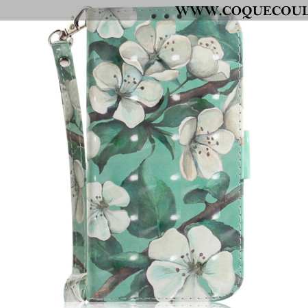 Housse Xiaomi 15 Pro Fleurs Blanches à Lanière