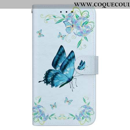 Housse Xiaomi 15 Pro Papillon et Fleurs Bleues