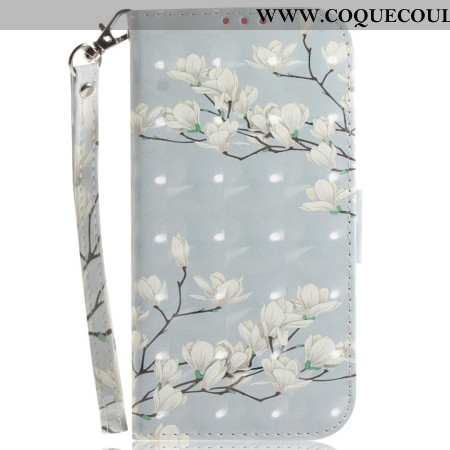 Housse Xiaomi 15 Motif Magnolias à Lanière