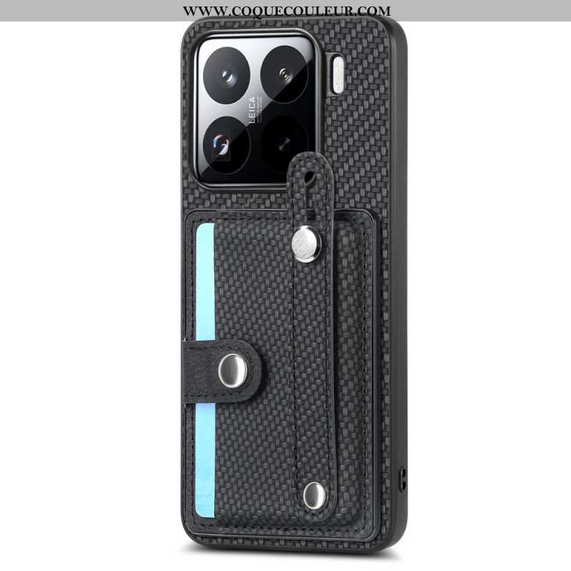 Coque pour Xiaomi 15 Fibre Carbone Porte-Cartse et Sangle