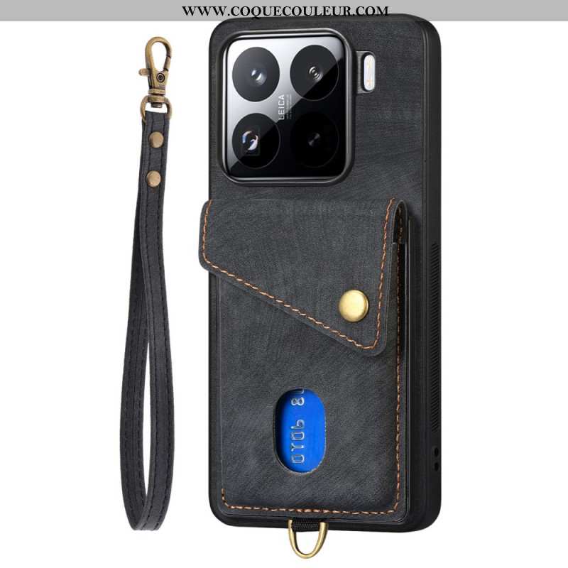 Coque Xiaomi 15 Effet Daim Porte-Cartes et Lanière