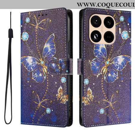 Housse Xiaomi 15T Pro Papillons Or et Bleu