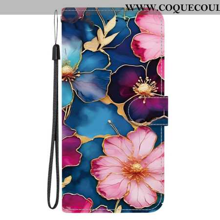 Housse Xiaomi 15T Fleurs Bleues et Or