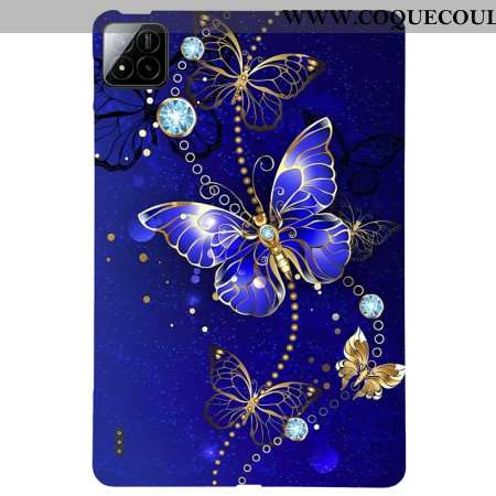 Coque Xiaomi Pad 7 / Pad 7 Pro Papillons Bleus et Diamants