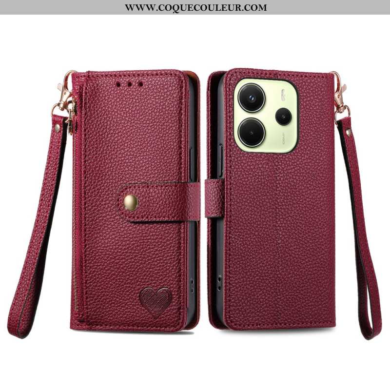 Housse Xiaomi Redmi Note 14 4G Portefeuille Design Coeur