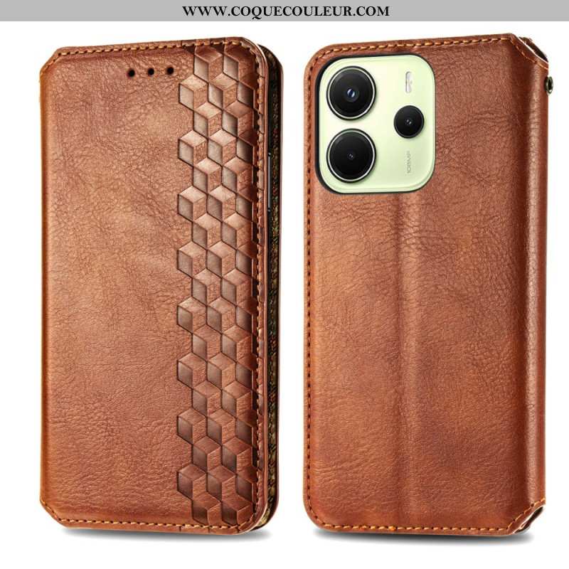 Flip Cover Xiaomi Redmi Note 14 4G Effet Cuir Vintage avec motif Losanges