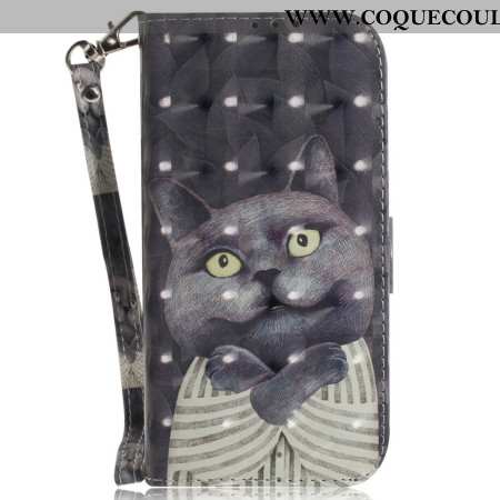 Housse Xiaomi Redmi Note 14 4G Chat Gris à Lanière