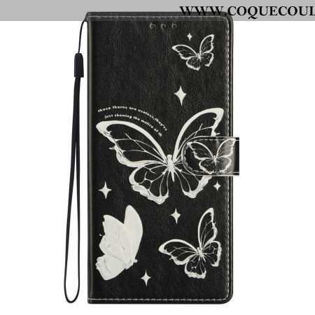 Housse Xiaomi Redmi Note 14 4G Papillons Blancs et Noirs