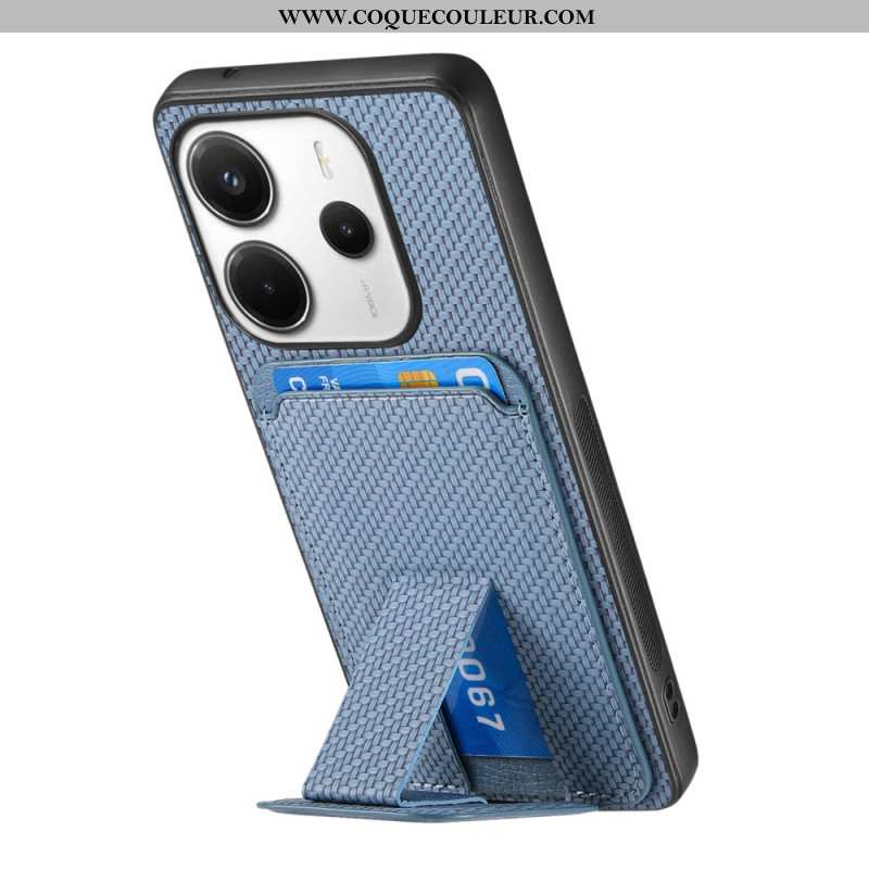 Coque Xiaomi Redmi Note 14 5G Porte-Cartes Texture Fibre Carbone