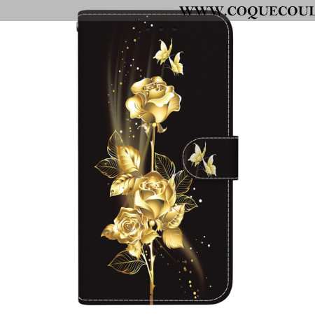 Housse Xiaomi Redmi Note 14 5G Papillons Dorés et Rose