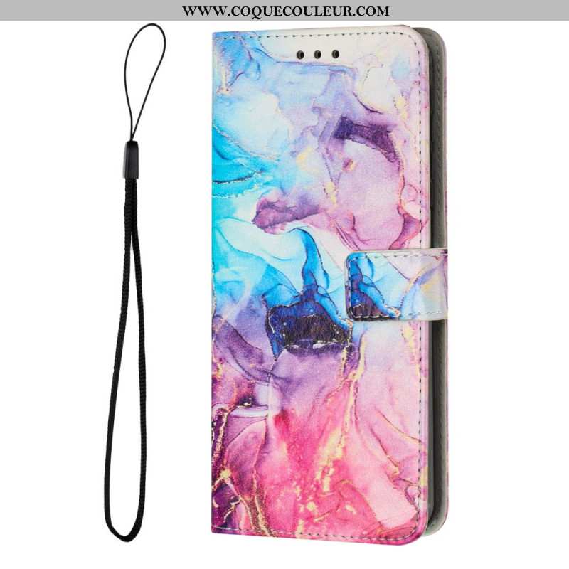 Housse Xiaomi Redmi Note 14 5G Style Marbre à Lanière