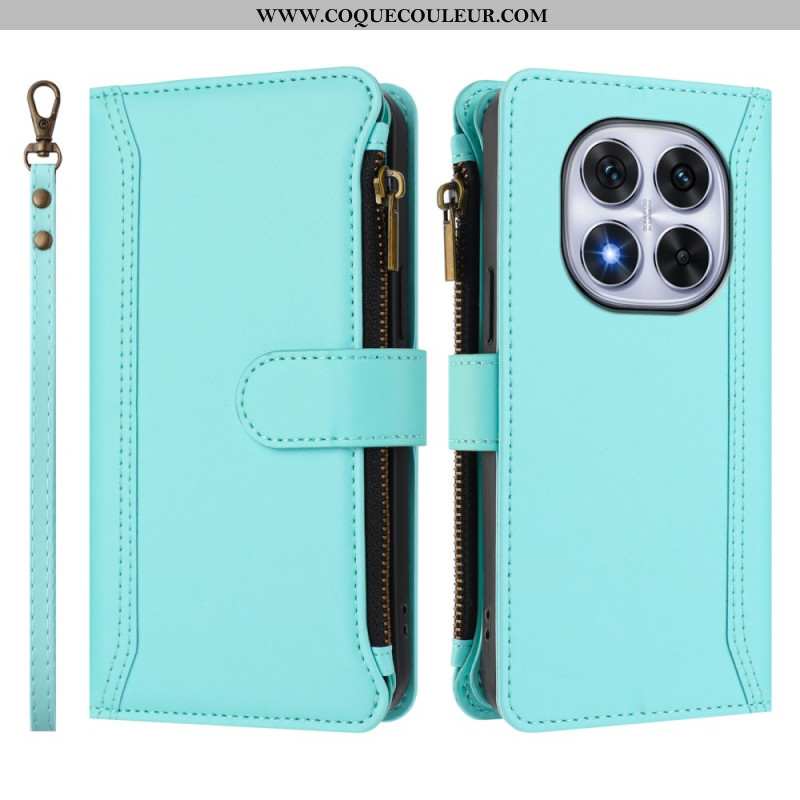 Housse Xiaomi Redmi Note 14 Pro 4G Portefeuille 9 Porte-Cartes avec Lanière