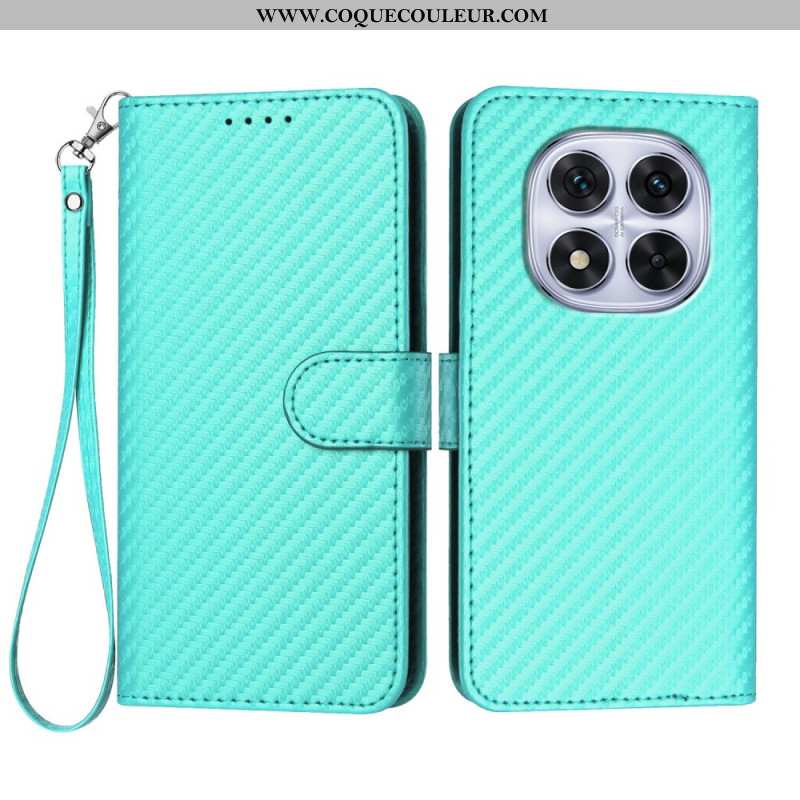 Housse Xiaomi Redmi Note 14 Pro 4G Texture Fibre Carbone à Lanière