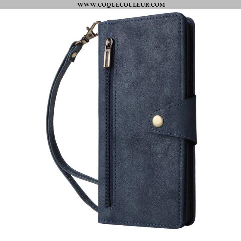 Housse Xiaomi Redmi Note 14 Pro 4G Portefeuille Zippé avec Lanière