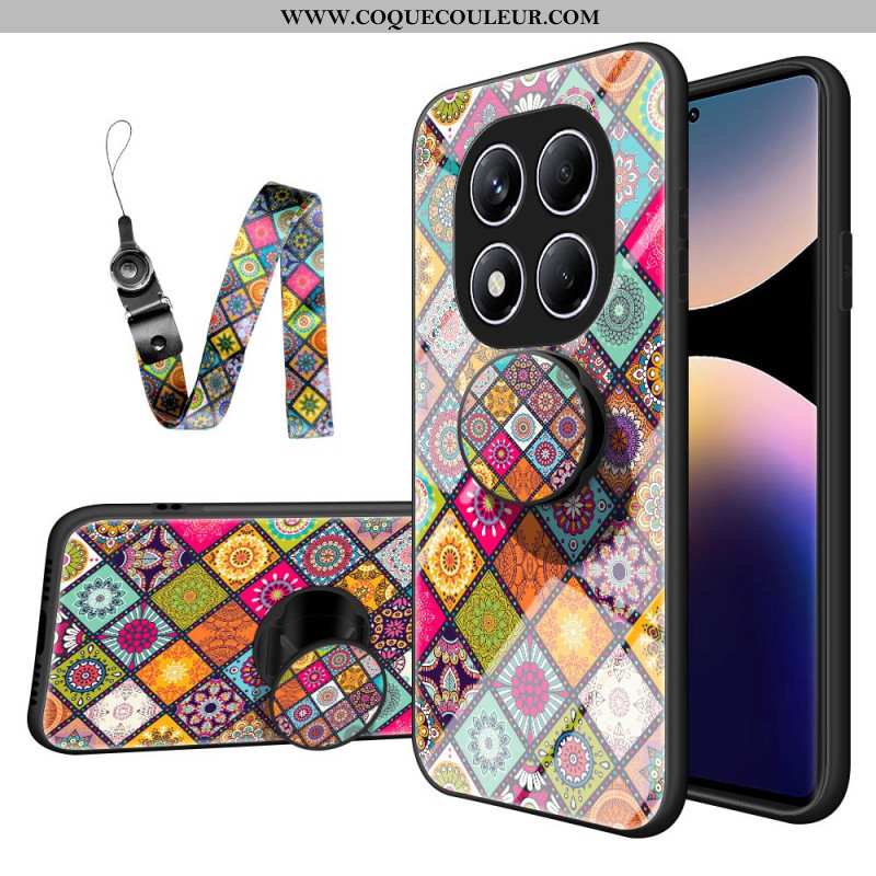 Coque Xiaomi Redmi Note 14 Pro 4G Support et Lanière Motif Patchwork