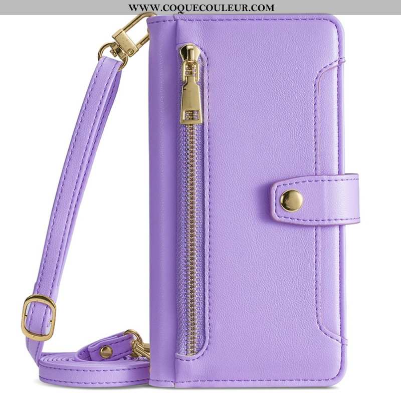 Housse Xiaomi Redmi Note 14 Pro Portefeuille à Lnaière et Bandoulière