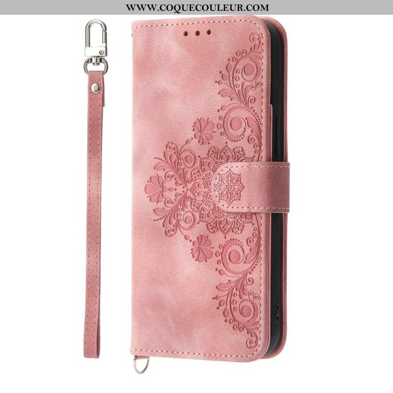 Housse Xiaomi Redmi Note 14 Pro 5G / Poco X7 Motif Dentelle avec Lanière et Bandoulière