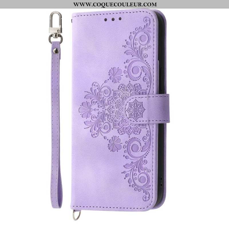 Housse Xiaomi Redmi Note 14 Pro 5G / Poco X7 Motif Dentelle avec Lanière et Bandoulière