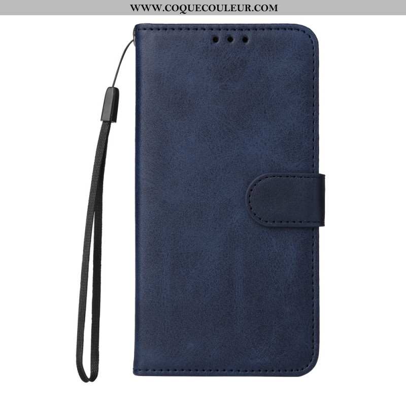 Housse Xiaomi Redmi Note 14 Pro Plus 5G / 14 Pro 5G / Poco X7 Effet Cuir Uni avec Lanière