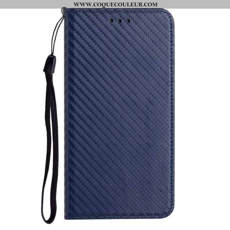Flip Cover Xiaomi Redmi Note 14 Pro Plus 5G / 14 Pro 5G / Poco X7 Fibre Carbone à Lanière