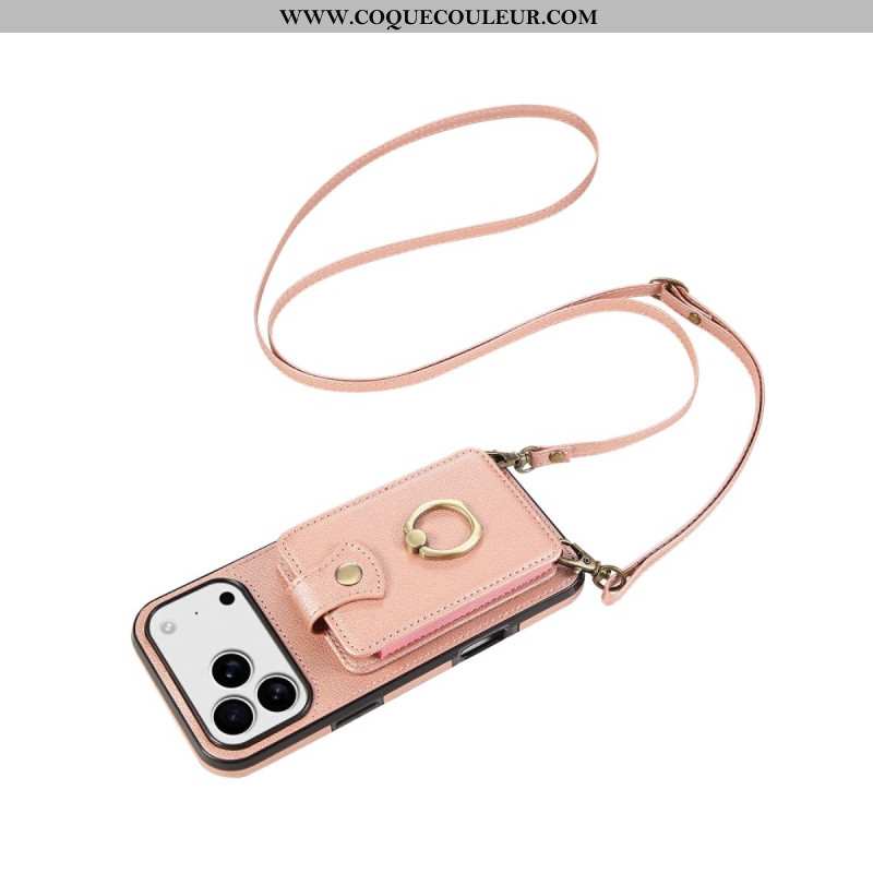 Coque iPhone 17 Pro Max Effet Cuir avec Porte-Cartes et Dragonne