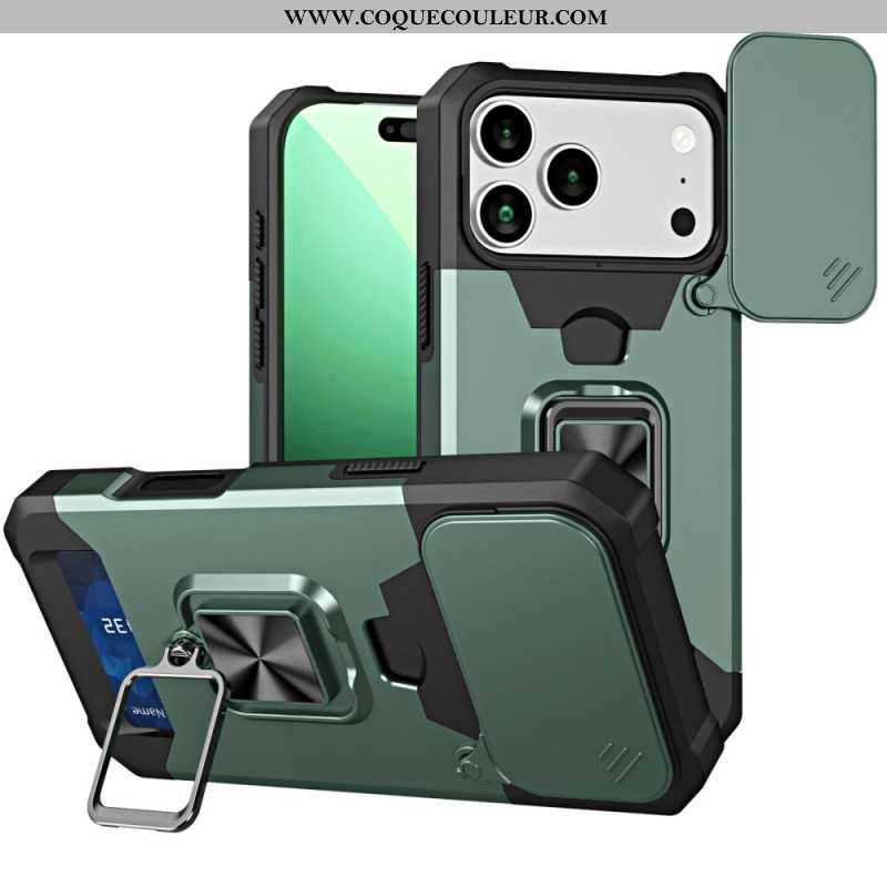 Coque iPhone 17 Pro Max Robuste Support et Couvercle Coulissant