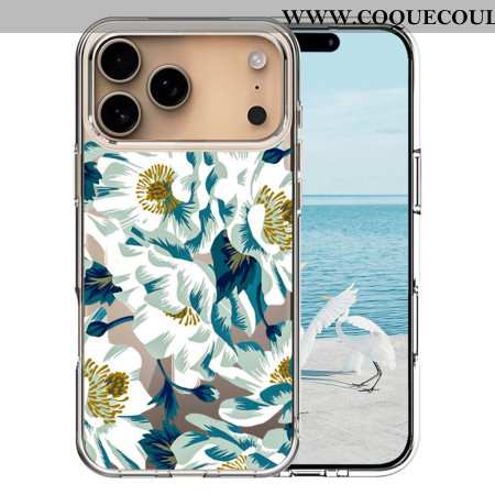 Coque iPhone 17 Pro Max Compatible MagSafe Fleurs Blanches