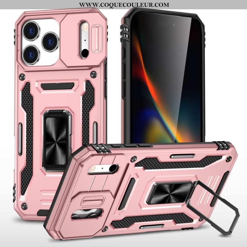 Coque iPhone 17 Pro Max Support et Protection d'Objectif Effet Métal