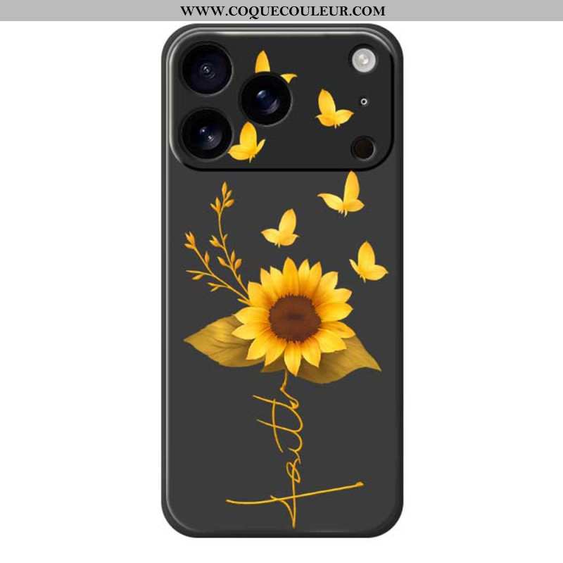 Coque iPhone 17 Pro Silicone Liquide Tournesol et Papillons