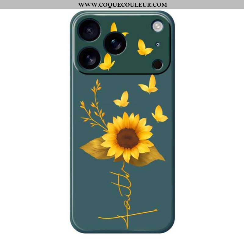 Coque iPhone 17 Pro Silicone Liquide Tournesol et Papillons