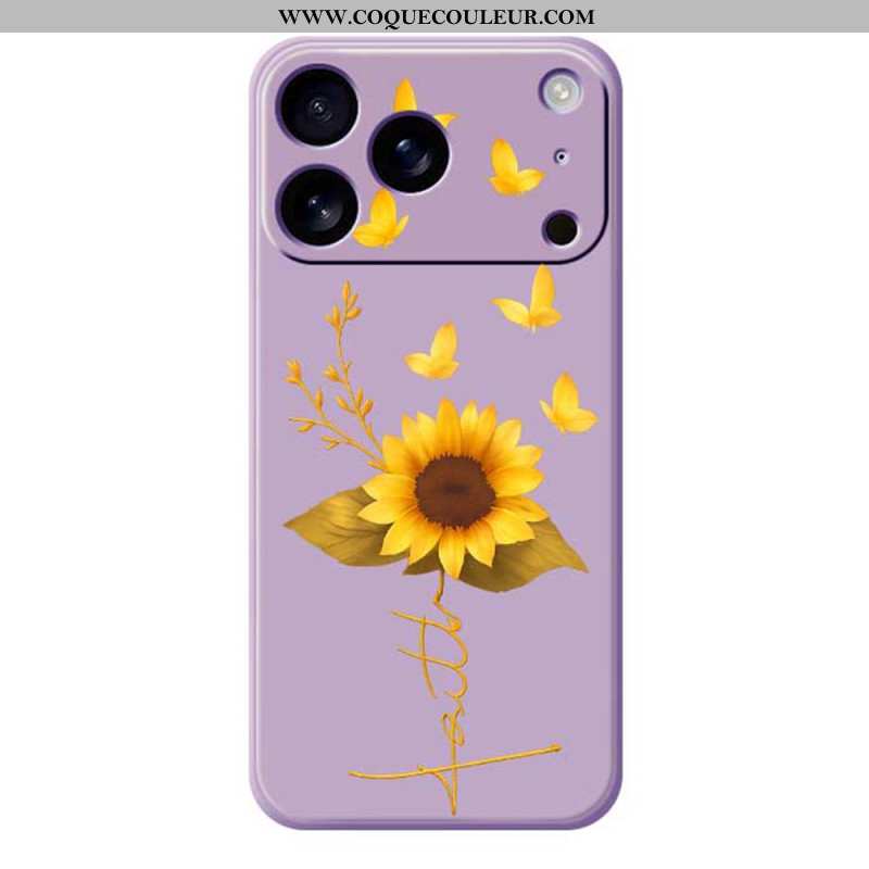 Coque iPhone 17 Pro Silicone Liquide Tournesol et Papillons