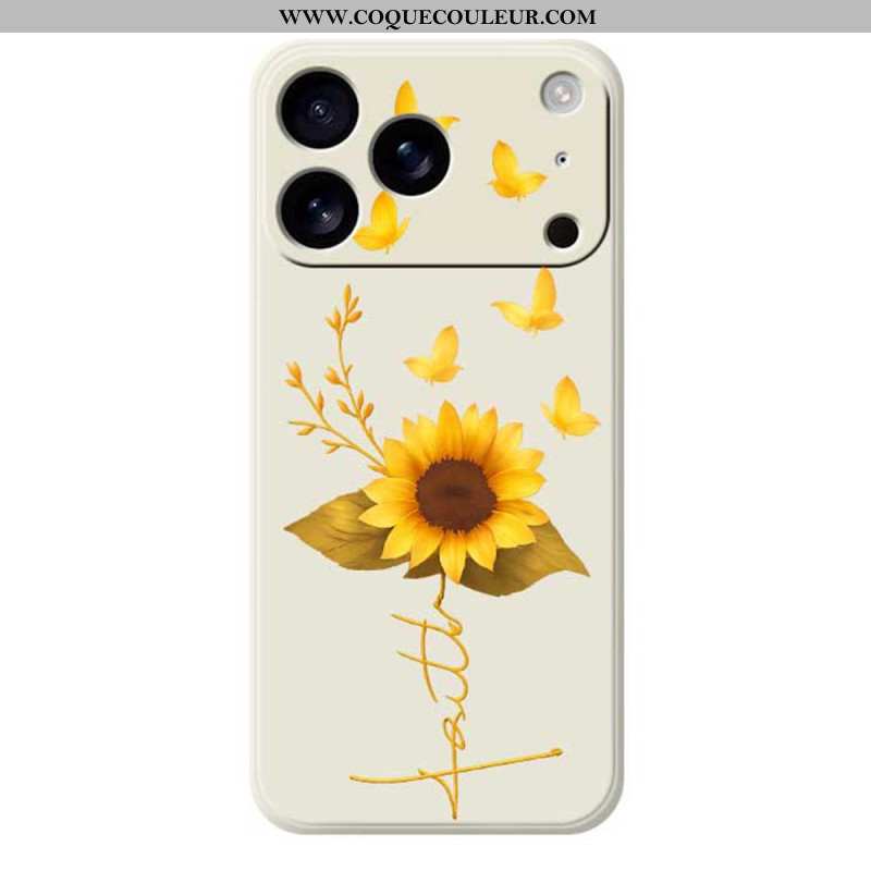 Coque iPhone 17 Pro Silicone Liquide Tournesol et Papillons